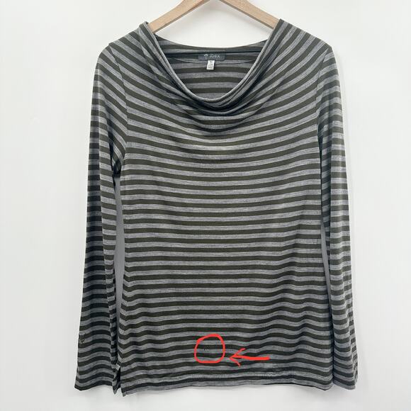 Ibex Diana Cowl Neck Long Sleeve Top 100% Merino Wool in Green Gray Size M (FLAW - Picture 9 of 10